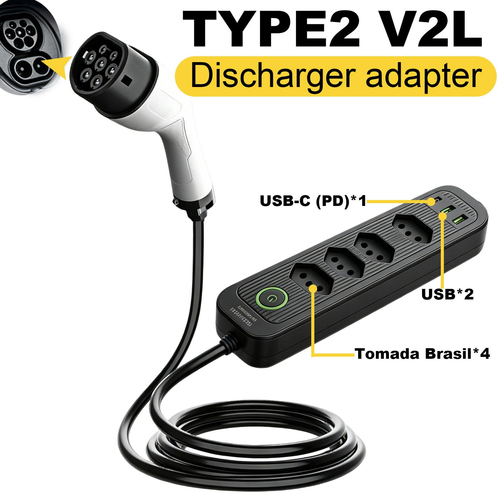 Outdoor Power Solutions - 타입2 V2L 방전 어댑터 16A 브라질