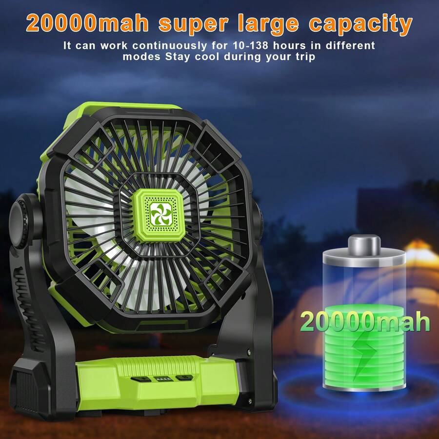 Outdoor Power With Timer - 20000mAh 휴대용 배터리 구동 팬(LED 랜턴